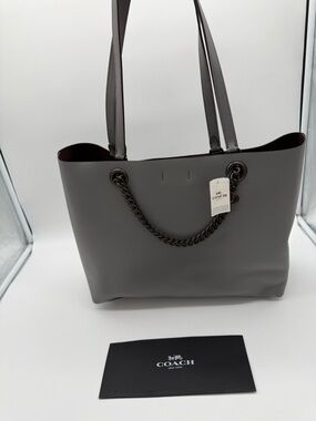 Coach Central Tote 78218 Heather Grey Pebble Leather Chain Bag NWT